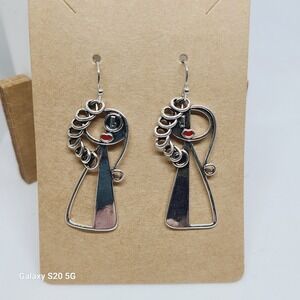 Unknown Brand Abstract Face Dangle Earrings Silver Tone‎ Funky Unique NEW Ladies